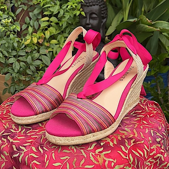 Talbots Pink Ankle Wrap Espadrille Wedge Sandals - Picture 16 of 17